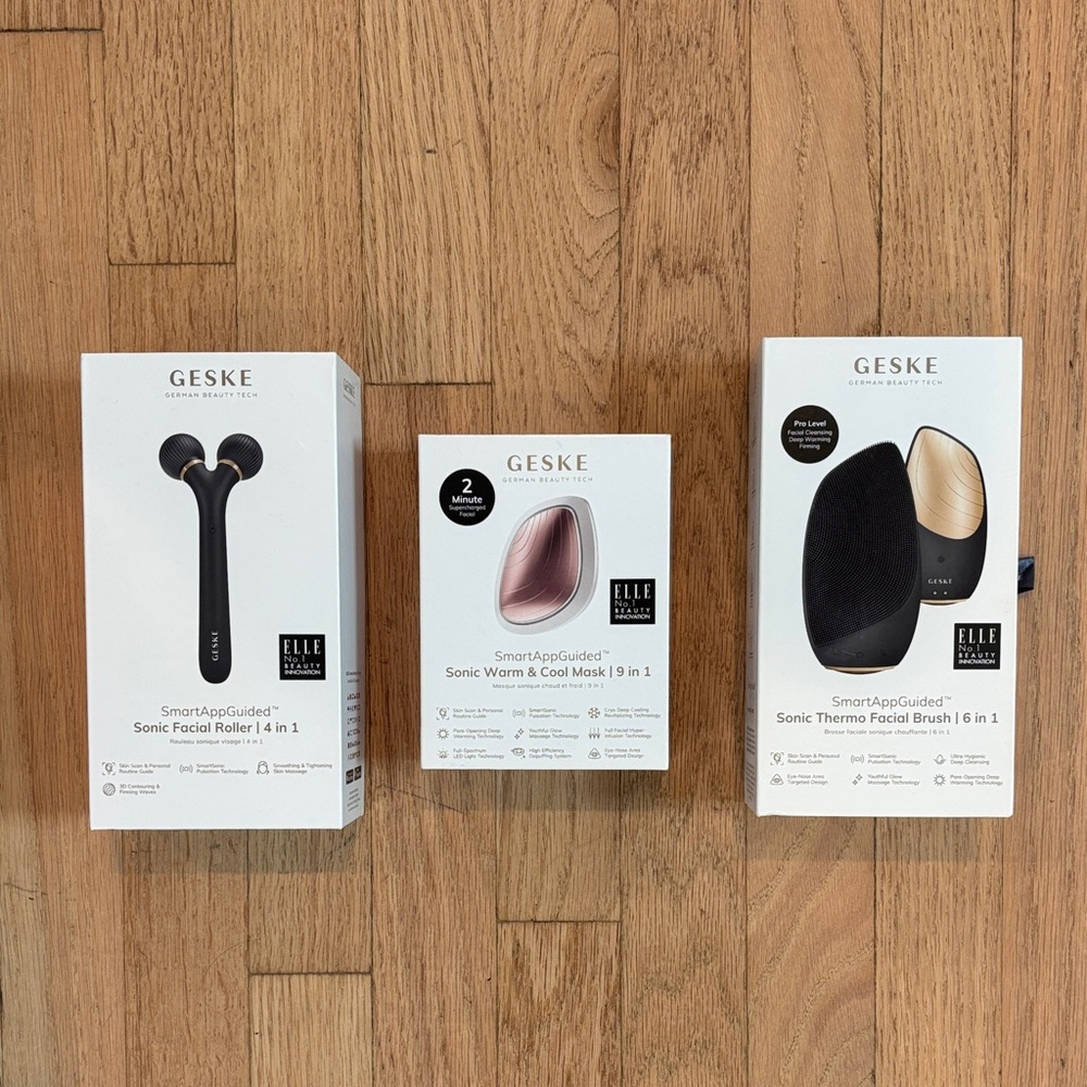 Geske facial bundle - facial roller, warm & cool mask, facial brush